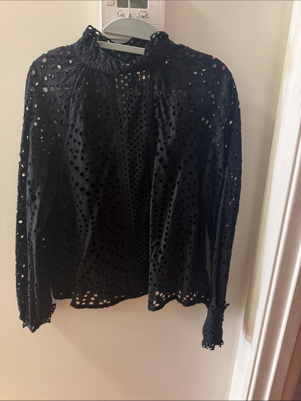 H&M Black Eyelet Lace Long-Sleeve Blouse